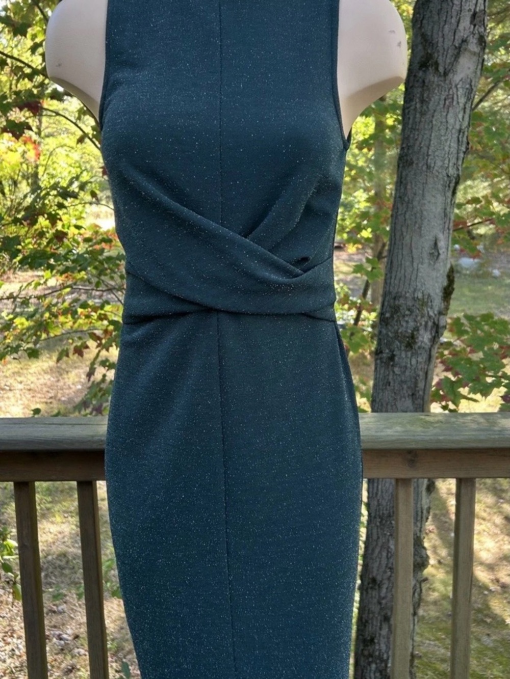 free press Dark Teal Metallic Sheath Midi Dress